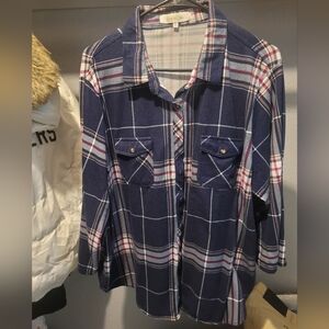 Plus Size 2X Long Sleeve Flannel Shirt.  Mixed Colors Blue, Red, White